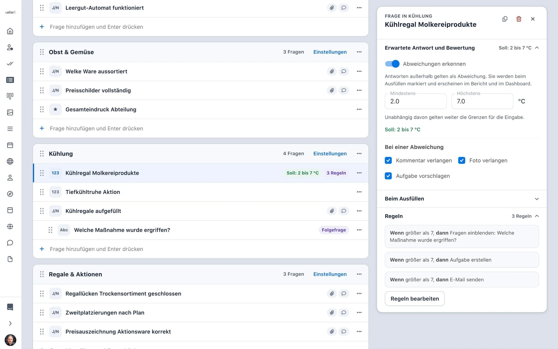 alphaprocess: Vorlageneditor mit Sollwert und Regeln